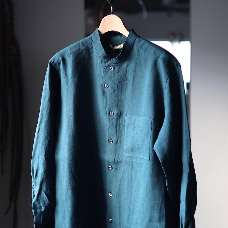 BELGIUM LINEN FABRICS」リネンコットンスタンドカラーシャツ