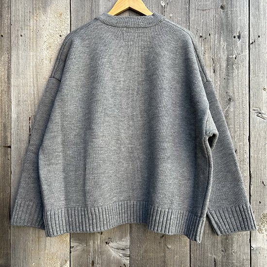 WAX ZIP UP CREW NECK CARDIGAN グレー・ブラック - ソルジャーブルー 