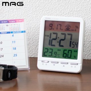 【送料無料】MAG 電波目覚まし時計 スペクトル 置時計 置き時計 アラーム 時計 スヌーズ デジタル温湿度計 デジタル時計 温度計 湿度計 熱中症対策 カビ