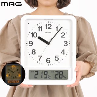 【送料無料】置時計 電波時計 MAG 自動点灯 置き時計 掛け時計 置掛両用 時計 ルック 温湿度表示 アナログ時計 デジタル デジアナ デジタル温湿度計