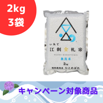☆江刺金札米ひとめぼれ・無洗パック米（2kg）×3袋セット