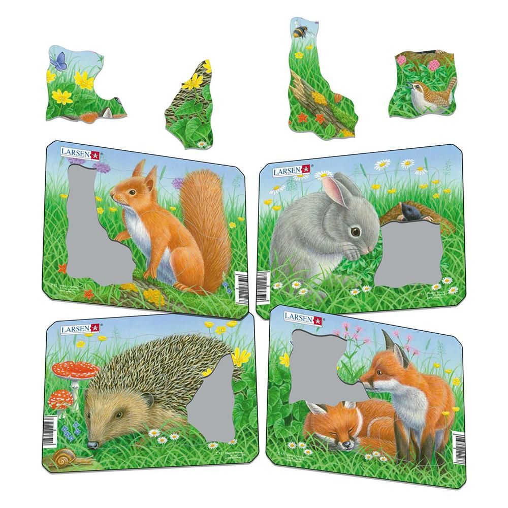 小動物 パズルミニ4枚セット 紙製 LARSEN/ラーセン社- 木の 小動物 パズルミニ4枚セット 紙製 LARSEN/ラーセン社- 木の