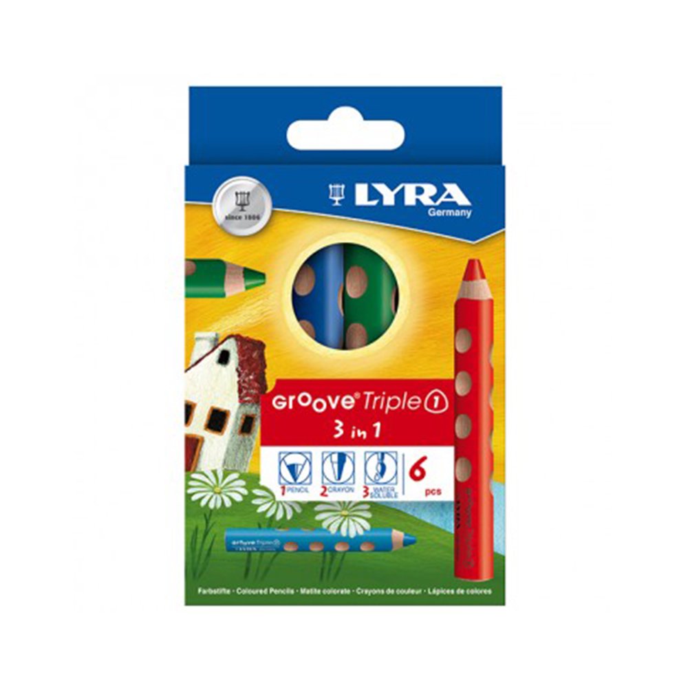 グルーヴ トリプルワン6色セット1本でクレヨン、色鉛筆、水彩画の３役こなす色鉛筆 LYRA/リラ社 木のおもちゃのお店 りぷか