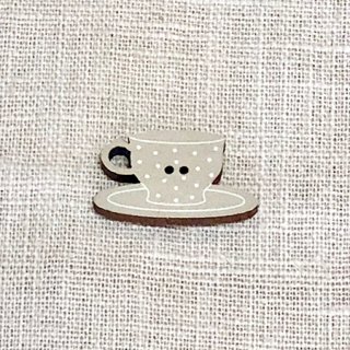 フランス製 木製ボタン ティーカップ【水玉・ローズ】