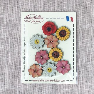 フランス 木製ボタンセット - ひまわりの花