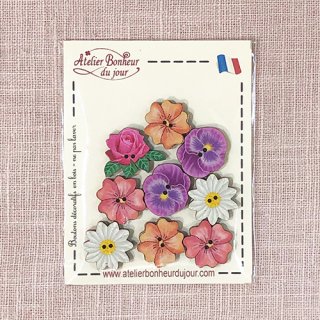 フランス 木製ボタンセット - すみれの花
