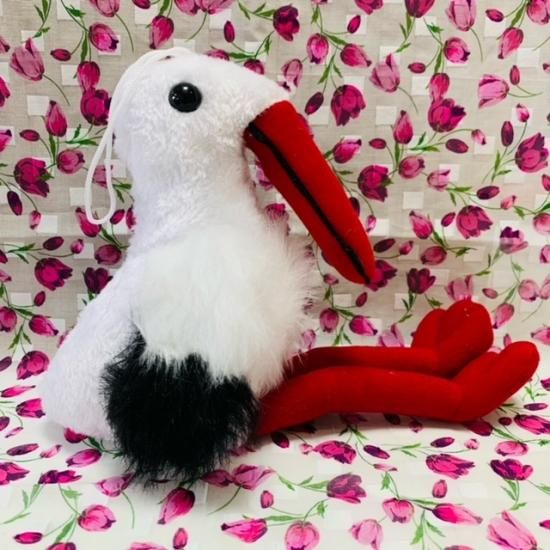 手作りのコウノトリのぬいぐるみ、コウノトリのおもちゃ、家宝の