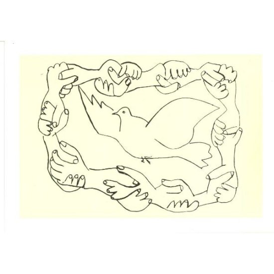 フランス輸入ポストカード】パブロ・ピカソPablo Ruiz Picasso『平和の鳩と連なる手』 - Heart Art Collection