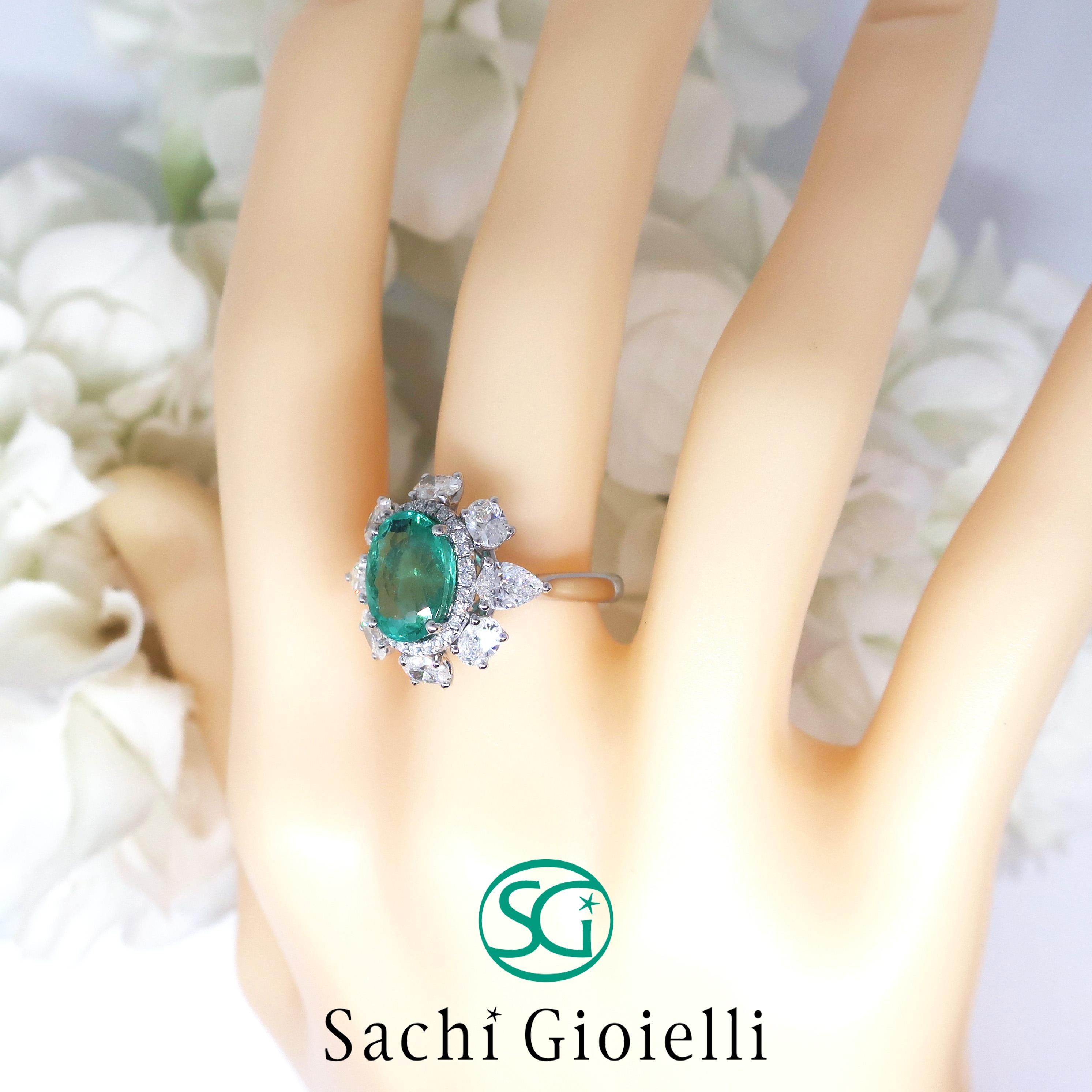 【ほんもりさん】パライバトルマリン リング3号 パライバトルマリン0.03ct＆ダイヤモンド取り巻きPT900フラワー