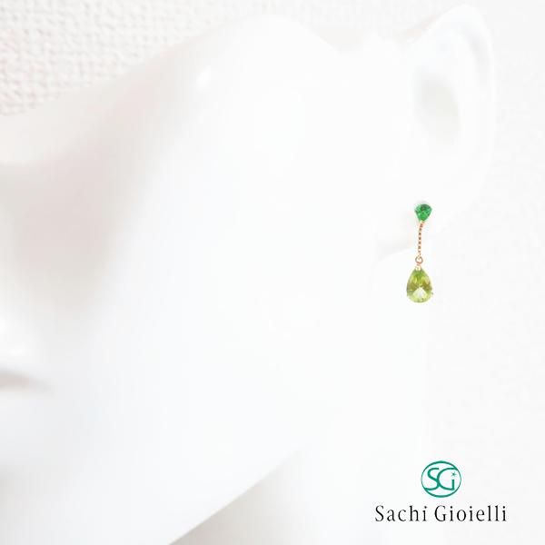 ペリドット ピアス k18 グリーンガーネット ゴールド アクセサリーのプレゼント K18YG ペリドット＆グリーン