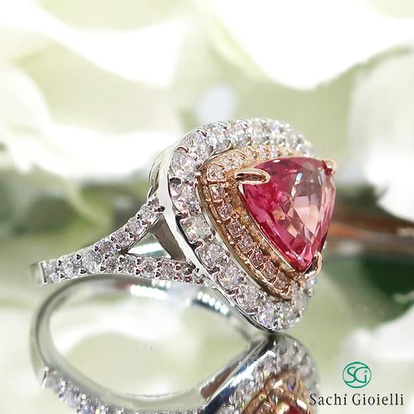 無*き様 パパラチアサファイア　ダイヤモンド　リング　PT950 Pt950 パパラチャサファイア ダイヤモンド リング 0.67ct D0