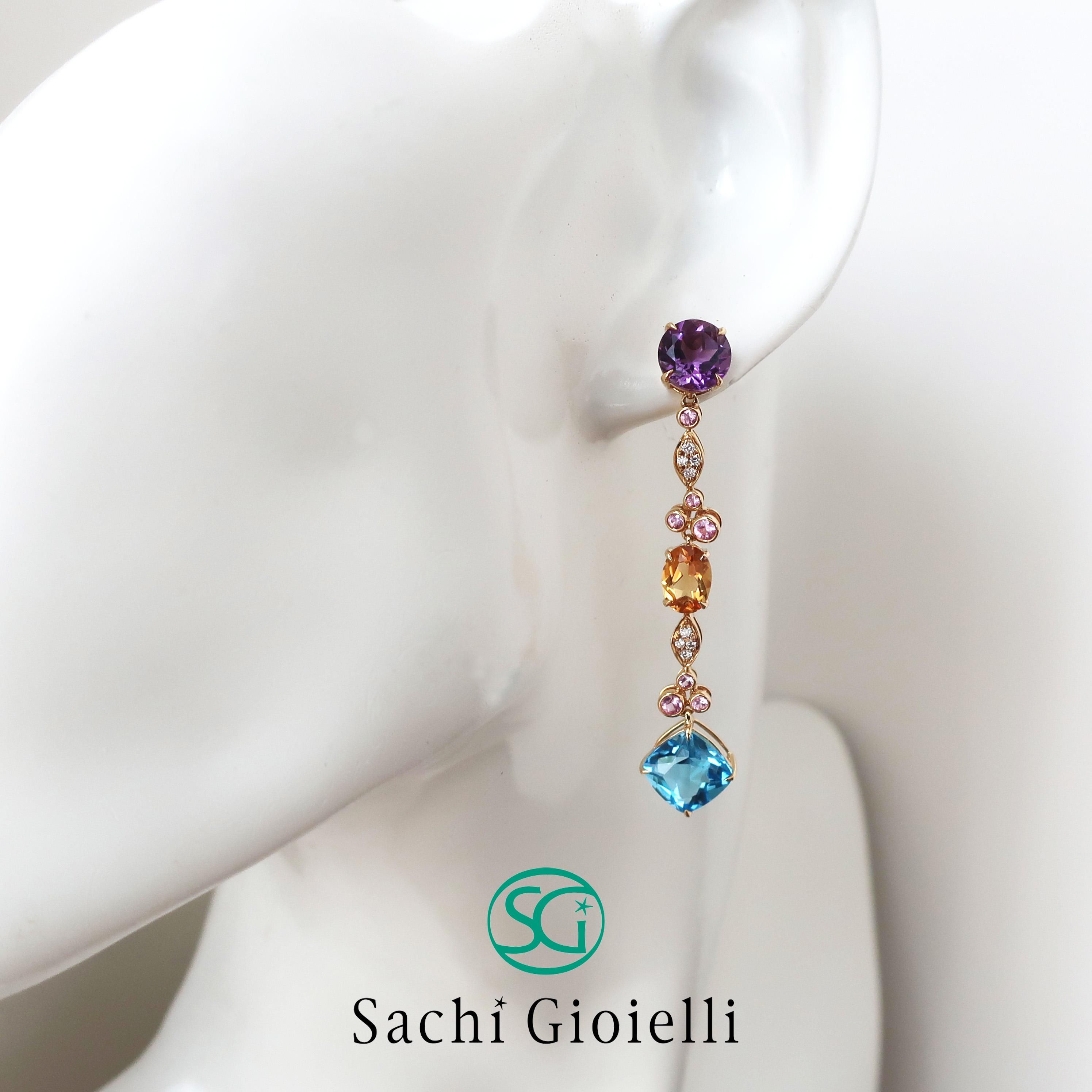 煌めくセミプレシャスストーンのロングピアス K18YG