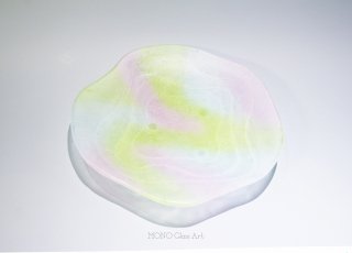 ガラス特大皿-連- 脚付【オリジナル・一点もの | 色彩豊かな大皿】