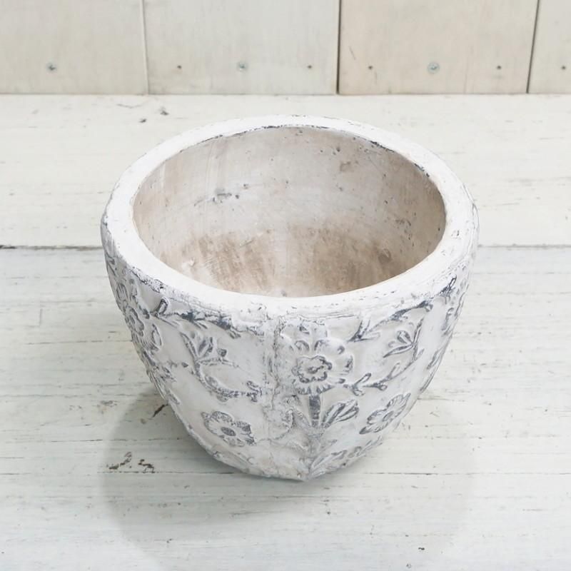 フローリアプランター33cm ホワイト アンティーク鉢 植木鉢 花柄