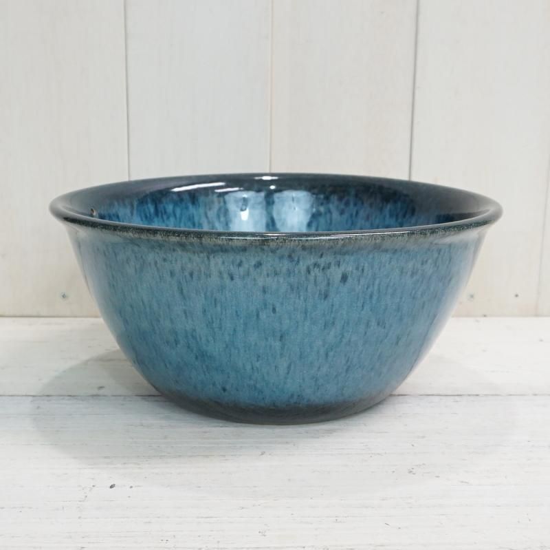 睡蓮鉢 水鉢 おしゃれ 陶器 ブルー斑点メダカ鉢 29cm 10号 穴なし ツヤあり 青 黒 柄 浅鉢 浅い 背の低い 平鉢 メダカ鉢 金