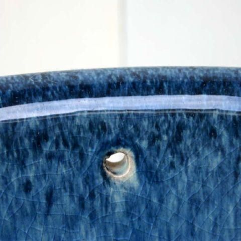 睡蓮鉢 水鉢 おしゃれ 陶器 ブルー斑点メダカ鉢＜ 29cm 10号 穴
