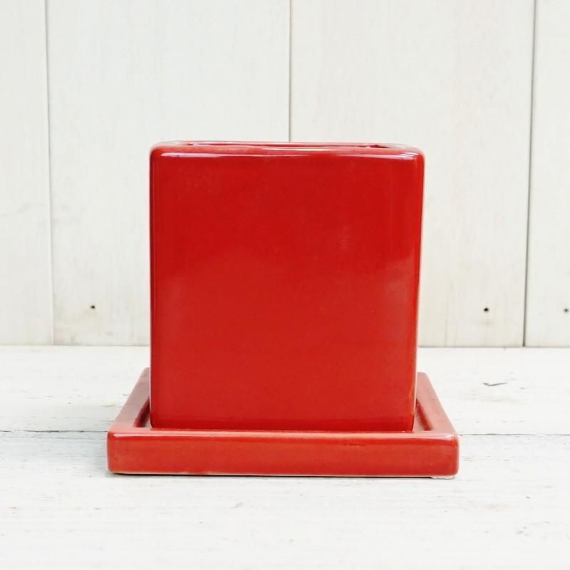 植木鉢 おしゃれ 陶器鉢 クロエ(赤) S＜ 9cm 3号 穴あり 受け皿付 ツヤ