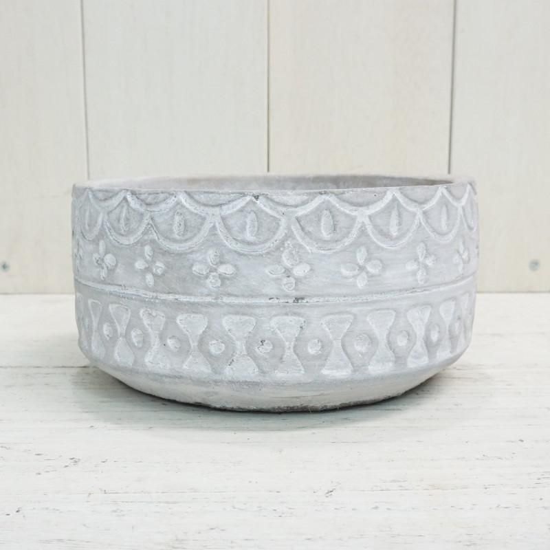 骨董品鉢足付き 植木鉢 おしゃれ アンティーク セメント ナバホシャロー＜ 18cm