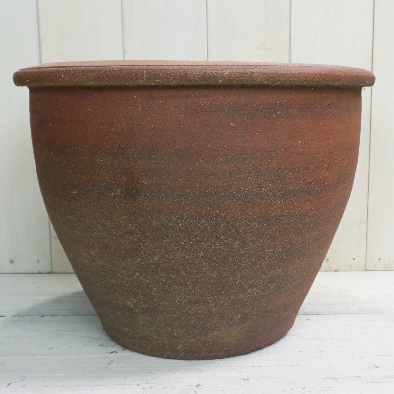植木鉢 おしゃれ 大型 陶器鉢 タイ真焼カメ S 41cm 13号 底穴なし 茶 
