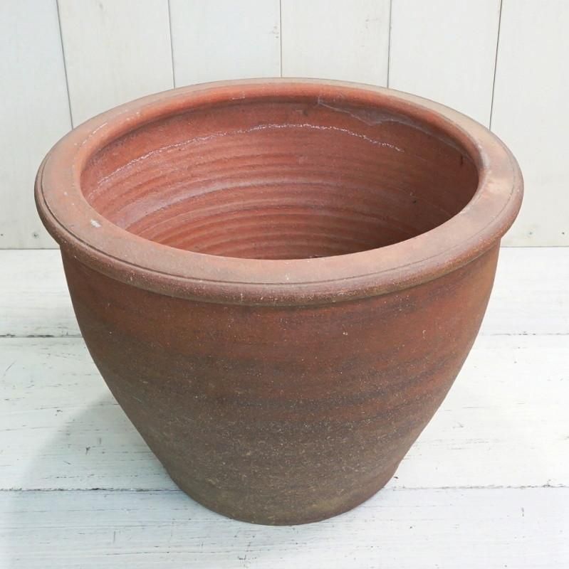 茶色 円筒形 水鉢 直径約60cm 陶器 特大 ブラウン 古民具 水瓶