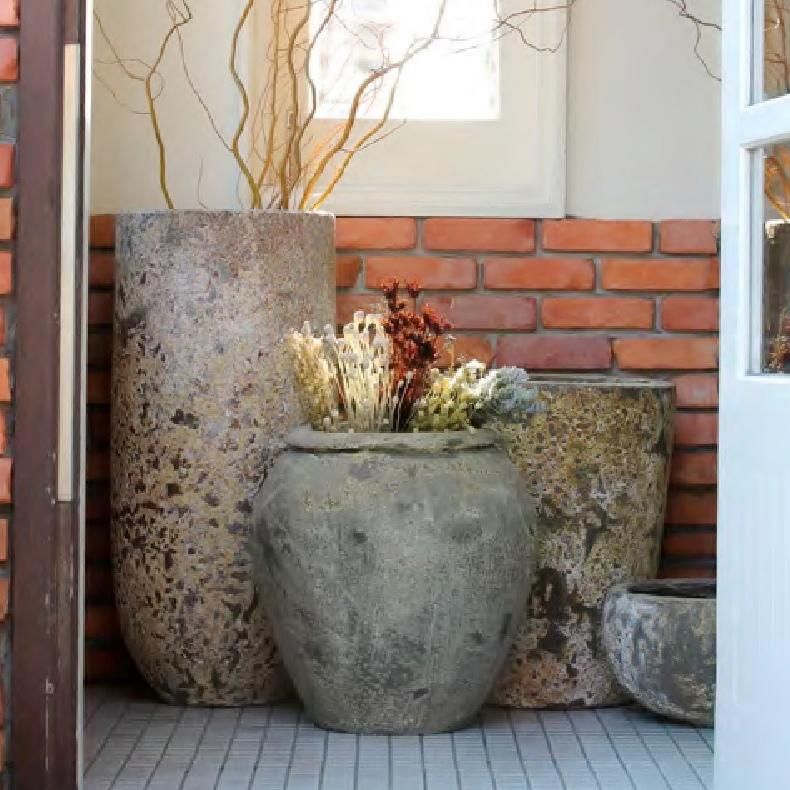 植木鉢 おしゃれ アンティーク 陶器鉢 22cm 7号 カーキ 深鉢 縦長