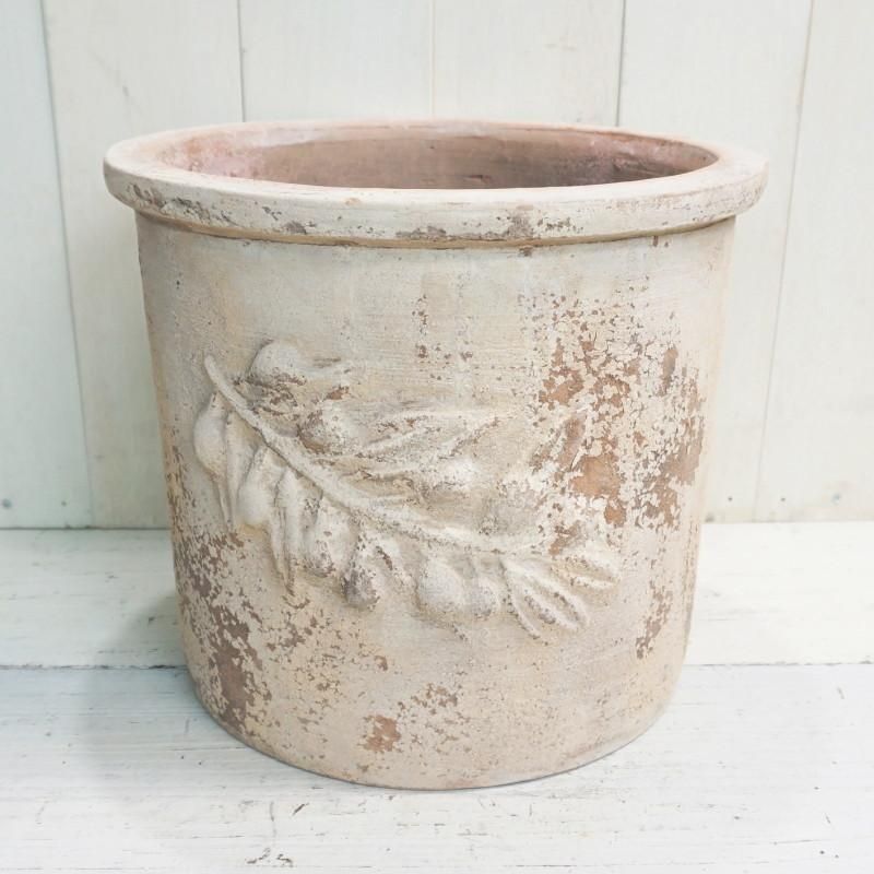 テラコッタ　アンティーク調　直径50cm 高さ45cm オリーブ柄 植木鉢 陶器 植木鉢 おしゃれ 大型 テラコッタ オリーブ ラウンドアンティコL
