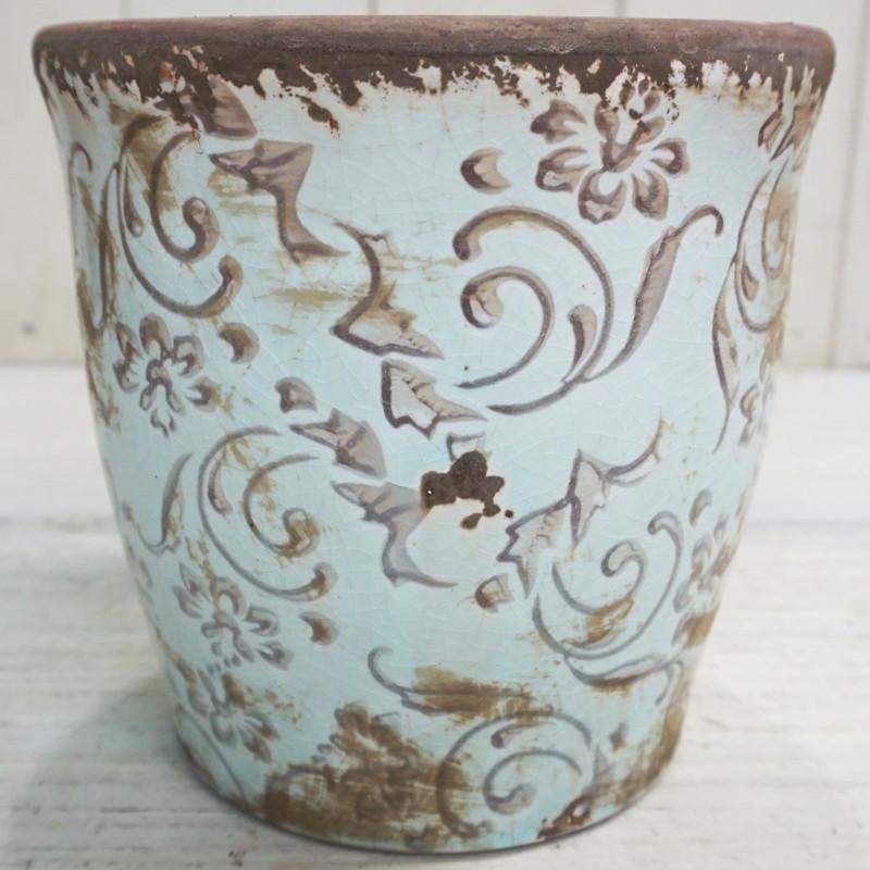 植木鉢 おしゃれ アンティーク 陶器鉢 アイシーターコイズポットL
