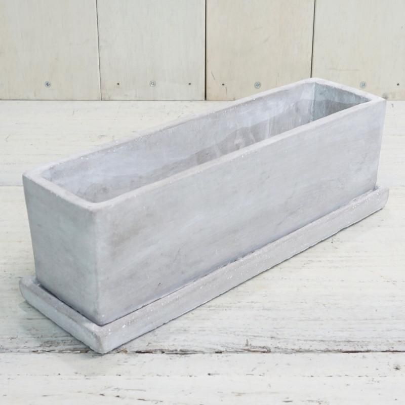 植木鉢 長方形 セメント コンクリ長角M＜ 30cm x 8cm 底穴あり 受け皿