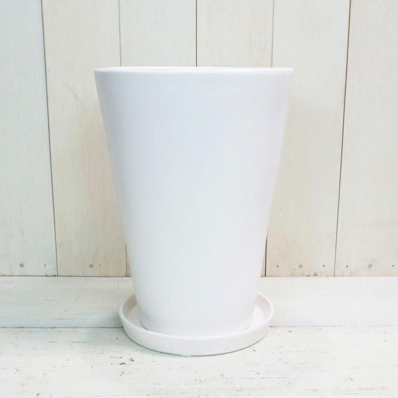 大型植木鉢 受皿付 マットホワイト 陶器鉢 白磁器系 新品未使用