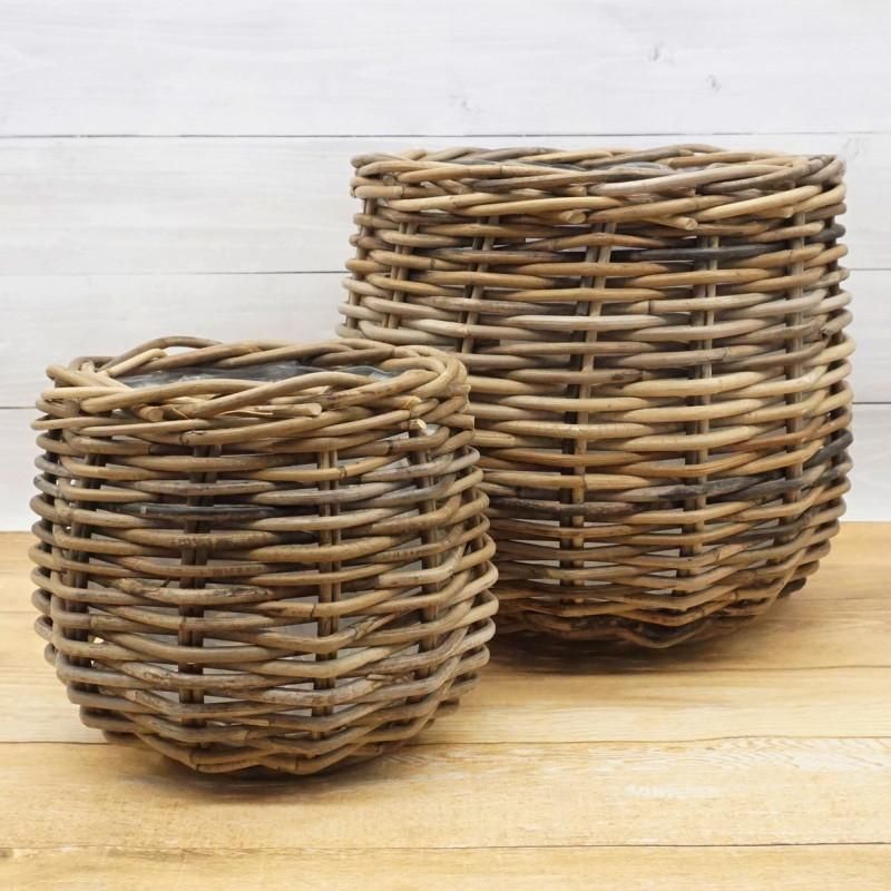 籐製円形バスケット 約38cm ブラウン