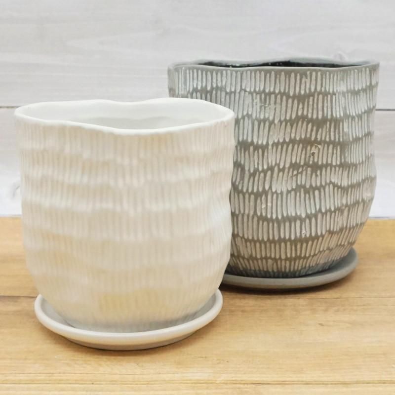 植木鉢 おしゃれ 陶器鉢 ハピM(2色)＜ 14cm 4.5号 穴あり 受け皿