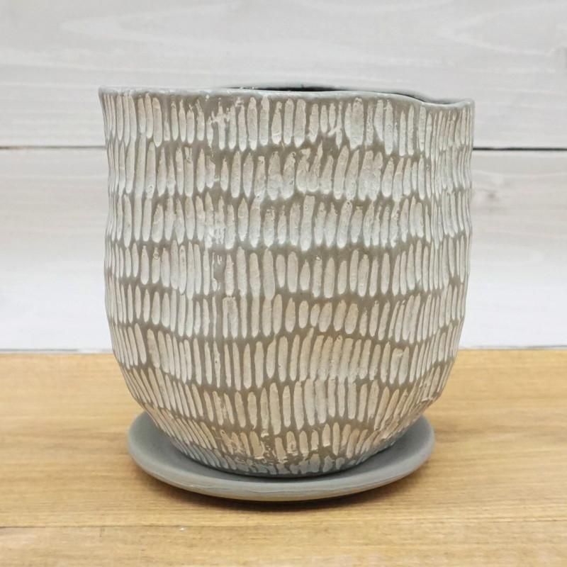 植木鉢 おしゃれ 陶器鉢 ハピM(2色)＜ 14cm 4.5号 穴あり 受け皿