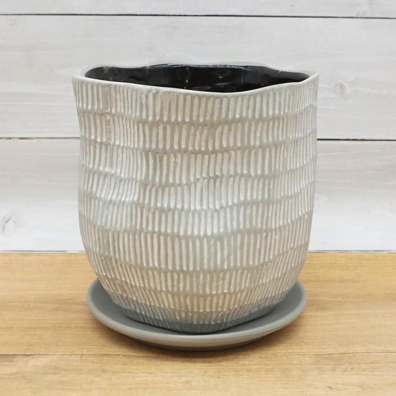 植木鉢 おしゃれ 陶器鉢 ハピ2L(2色)＜ 18cm 6号 穴あり 受け皿あり