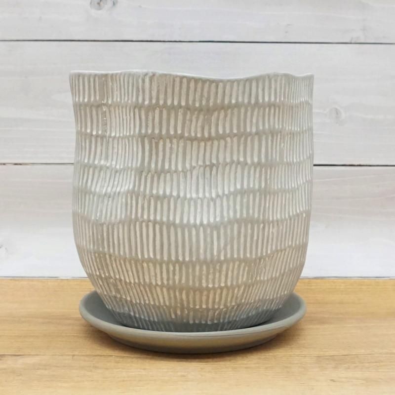 植木鉢 おしゃれ 陶器鉢 ハピ2L(2色)＜ 18cm 6号 穴あり 受け皿あり