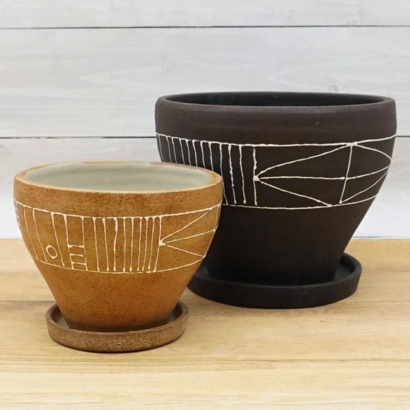 L, Mサイズ 2セット植木鉢 陶器 植木鉢 おしゃれ 陶器鉢 ミラベルL(2色)＜ 20cm 6.5号 穴あり