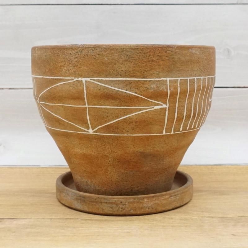 古い鉢 植木鉢 おしゃれ 陶器鉢 ミラベルL(2色)＜ 20cm 6.5号 穴あり 受け皿