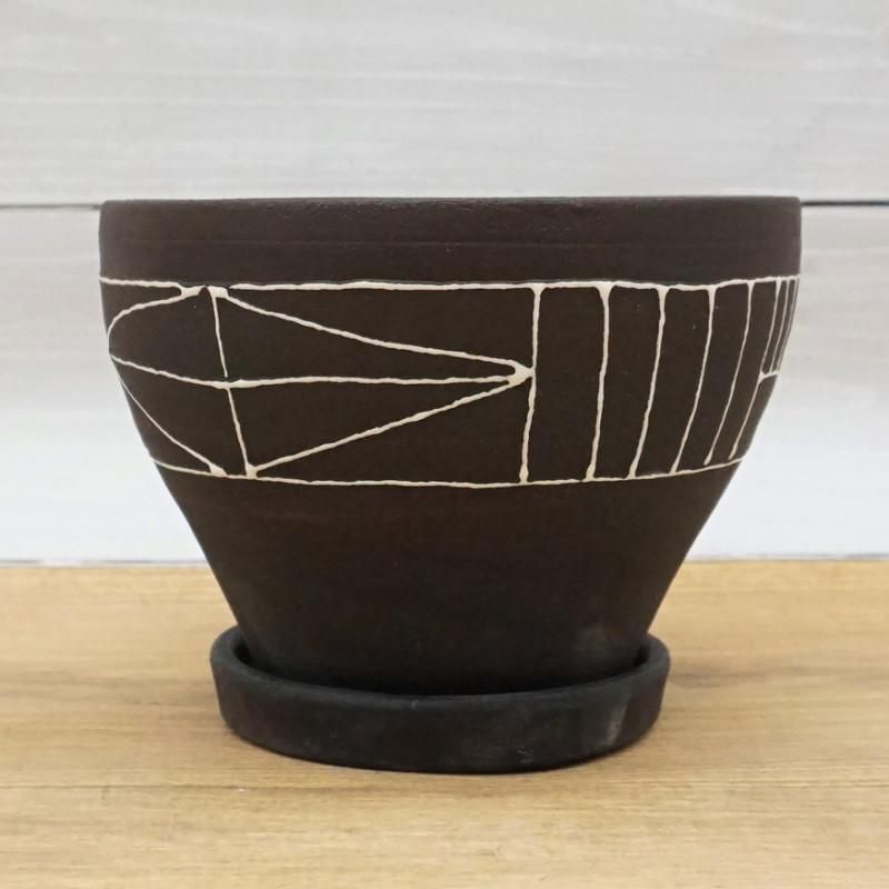 陶器鉢5点セット　新品未使用 植木鉢 おしゃれ 陶器鉢 ミラベルL(2色)＜ 20cm 6.5号 穴あり 受け皿