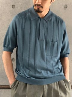 1960's Europe Vintage Knit-polo Shirt Cloudy-blue