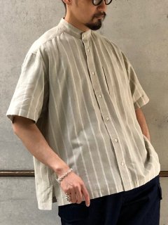 1980-90's ISSEY MIYAKE Stripes Stand-collar Short Sleeves Shirt