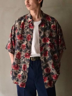 1990's Vintage Flower Patterned Silk100% Short-sleeves Shirt size L