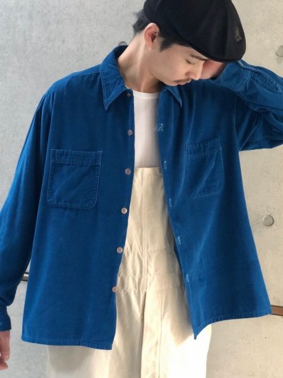 1960's USA Vintage 日本製の青藍系色コーデュロイシャツ size L