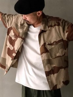1990's French Military Vintage Chad Unit, Cotton Twill Short-sleeves Shirt/ Approx.XL(retouch size)