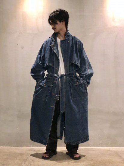 Special Decorated Vintage Denim Trench Coat