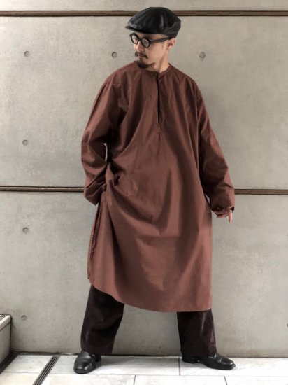 Traditional Style Long Shirt in Southen Asia"Vintage Kurta from Bangladesh" / ChocolateBrown