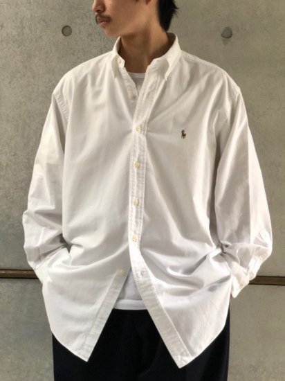1990's Vintage RalphLauren Oxford  B.D.shirt / ꥫ / size 16-32/33 (Approx.L) 
