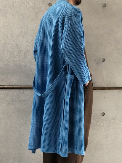 Europe Vintage Waffle Cotton Gown Coat, SkyBlue color