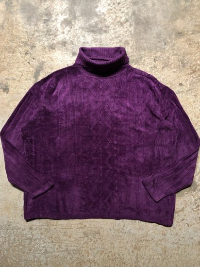 1990-00's Chenille-yarn
Turtle-neck Knit Sweater PURPLE
size L