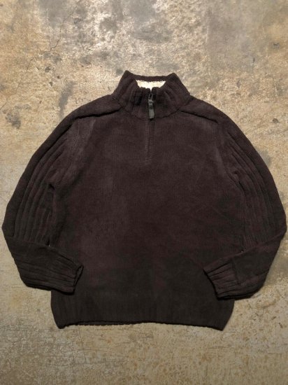 1990-00's Chenille-yarn
Half-zip Knit Sweater BROWN
size M