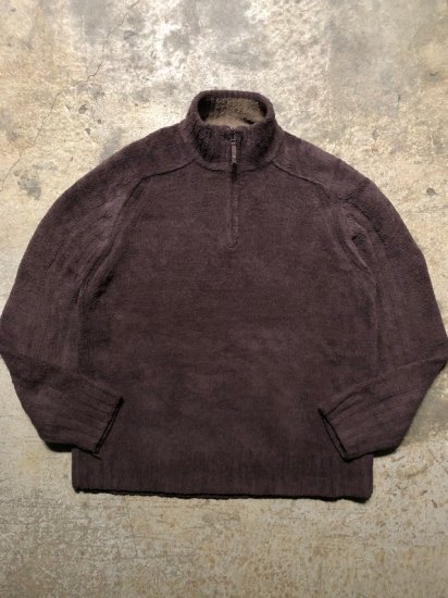 1990-00's Chenille-yarn
Half-zip Knit Sweater BROWN
size L