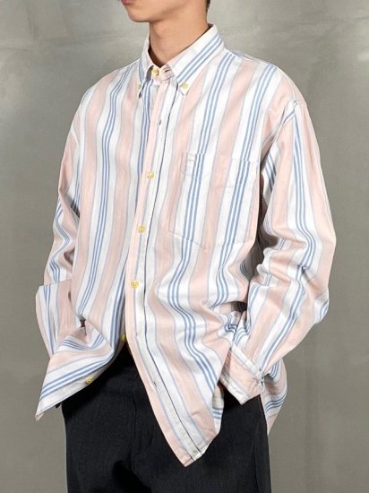 1990s Vintage CACTUS Stripe Cotton Shirt / size M (Approx. L) 